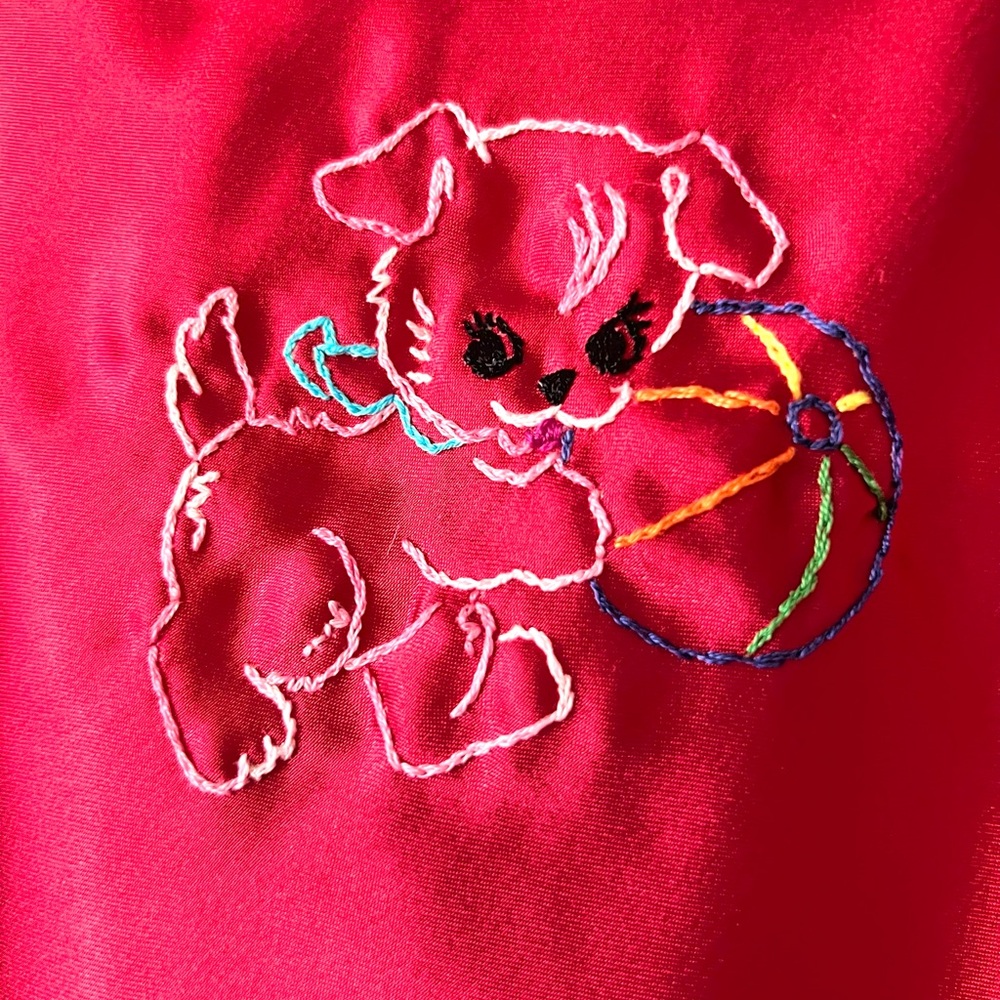Embroidered Puppy Red Satin Cottagecore Tank